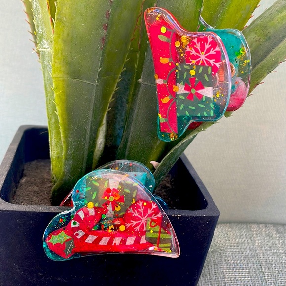 XMAS Handmade Festive Holiday Claw Hair Clip Mound Top - Picture 5 of 9